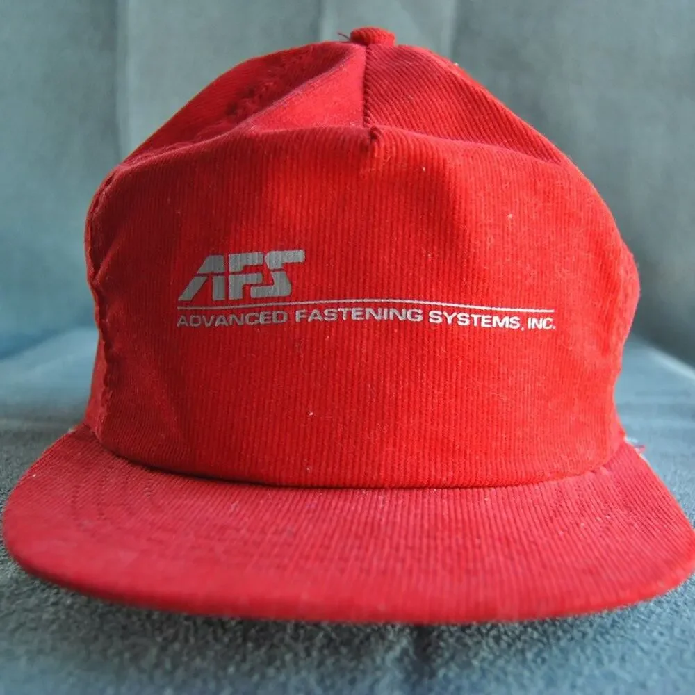 Vintage Advanced Fastenings Systems Red Corduroy Snapback Hat